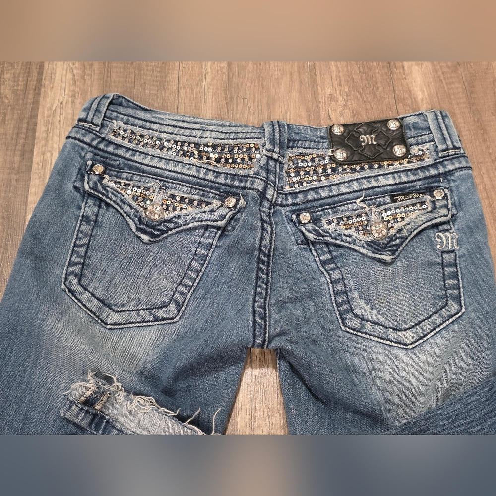 MISS ME Vintage Y2K Western Rhinestone Jeans Bootcut Short Coastal Cowgirl 29